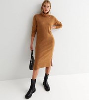 New Look Tall Dark Brown Knit Roll Neck Midi Dress